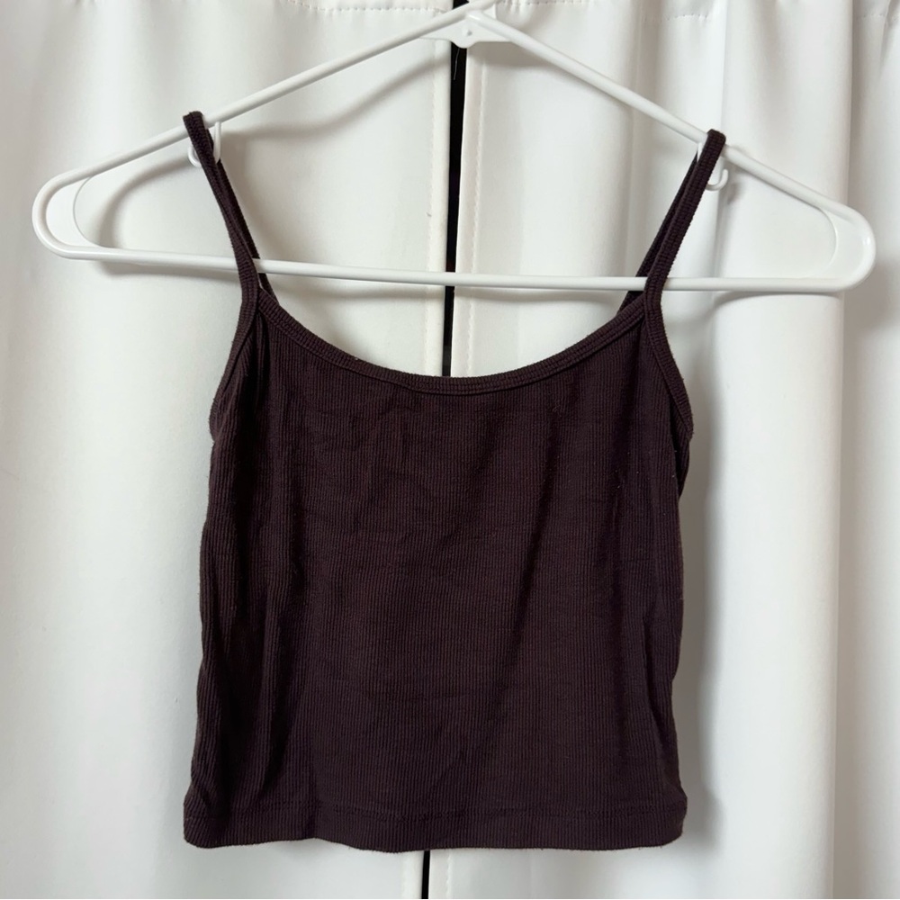 SHEIN Dark Brown Ribbed Sleeveless Crop Camisole Tank Top Size Small